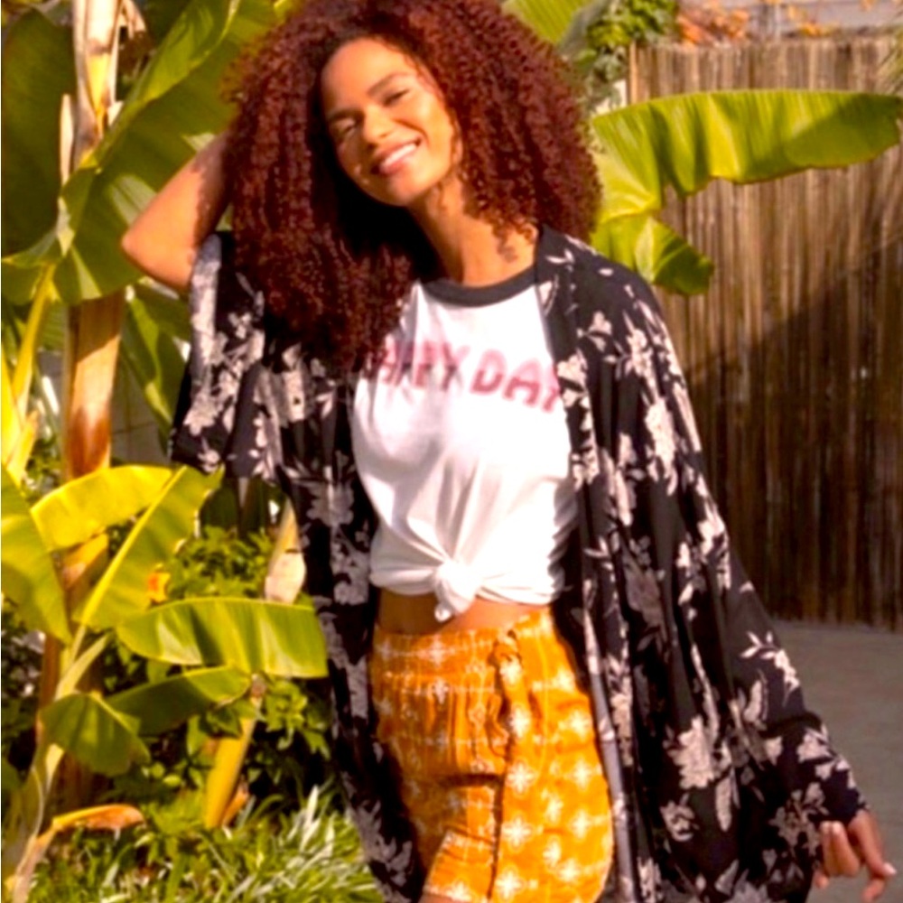 Spiritual Gangster Maya Black Floral Kimono Robe